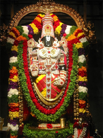 Eight special garlands for Lord Venkateswara every day Garlands of 100 feet long adorn deity 27 varities of flowers, 7 types of aromic leafs 50-100 kgs of fresh flowers every day